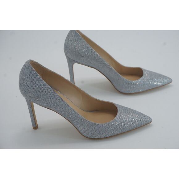 Stuart Weitzman Leigh Silver Glitter Pointed Toe Heel Pump SZ 8 $495 - Picture 7 of 12